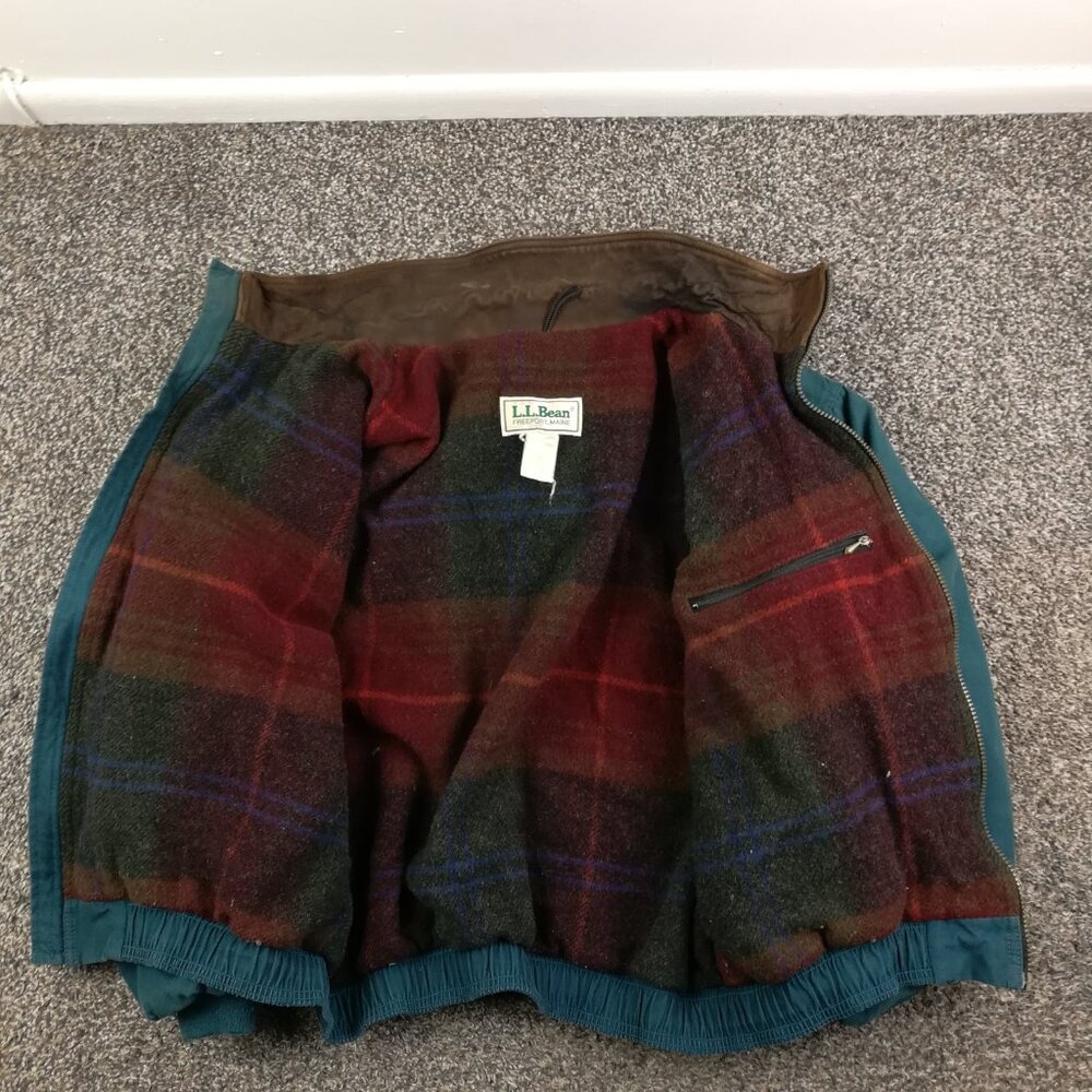 Vintage LL Bean Jacket Suede Collar Wool Blanket Lined Bomber Mens Large US Made - Picture 7 of 15